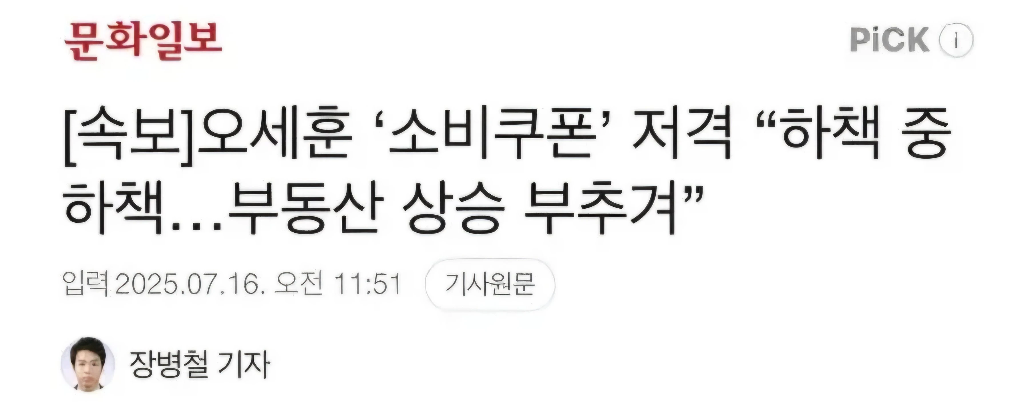 오세훈 "소비쿠폰 부동산 가격 상승 부추겨"